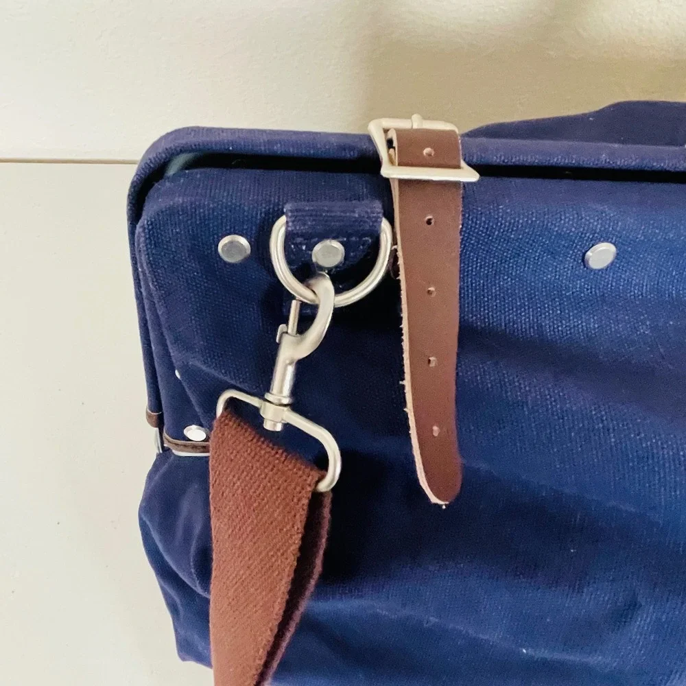 Line‎ of Trade Weekender Duffel Bag Blue Canvas Leather Trim Travel Overnight